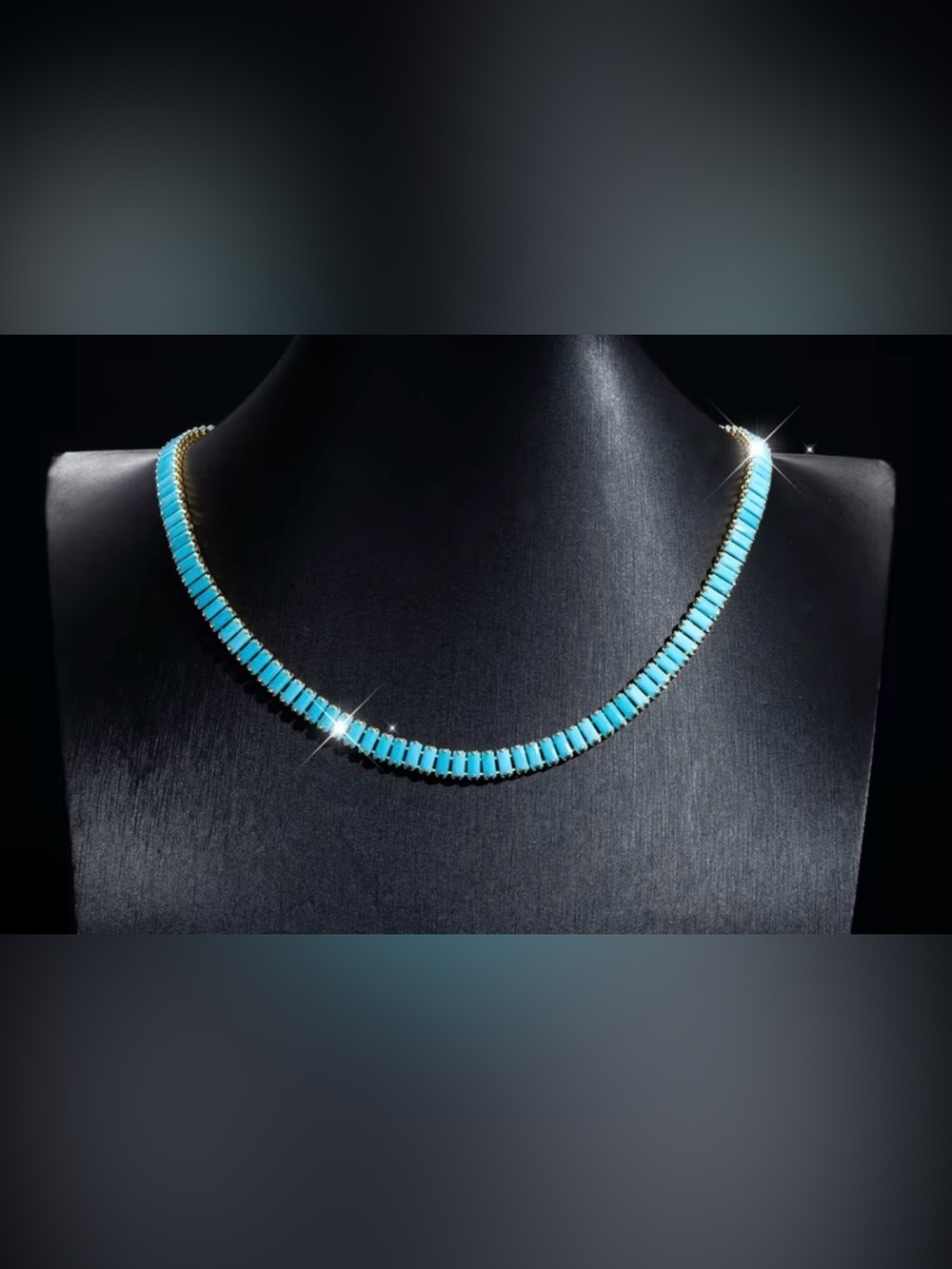 Western Turquoise Baguette Link Necklace - Women Jewelry